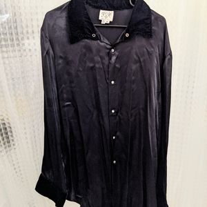 Shrine Hollywood Black Satin/Velvet Shirt